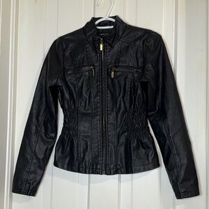 Women's size medium‎ New Look Black pleather Jacket with Gold Accents, soft mtl